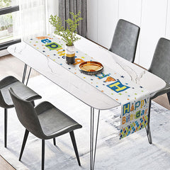 Aperturee - Aperturee Happy Birthday Table Runner with Colorful Stars Pattern Fun Party Supplies for Kids Celebration Table Decor
