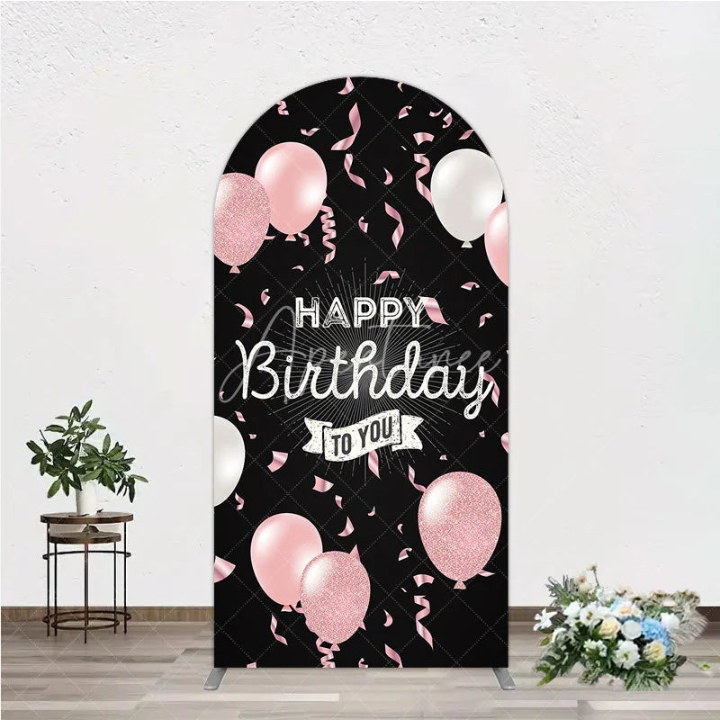 Aperturee - Aperturee Happy Birthday to You Pink and White Balloons Arch Backdrop Glitter Confetti Party Cover