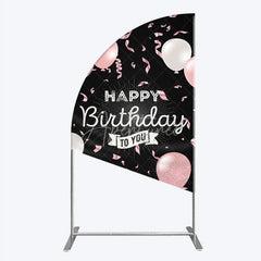 Aperturee - Aperturee Happy Birthday to You Pink and White Balloons Half Moon Arch Backdrop Glitter Confetti Party Cover