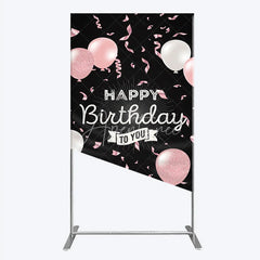 Aperturee - Aperturee Happy Birthday to You Pink and White Balloons Rectangle Backdrop Glitter Confetti Party Cover