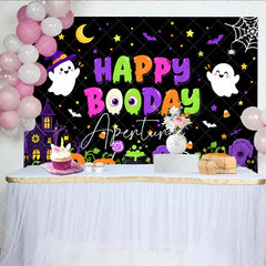Aperturee - Aperturee Happy Booday Halloween Birthday Backdrop Cute Cartoon Ghosts Pumpkins and Haunted House Decor