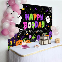Aperturee - Aperturee Happy Booday Halloween Birthday Backdrop Cute Cartoon Ghosts Pumpkins and Haunted House Decor