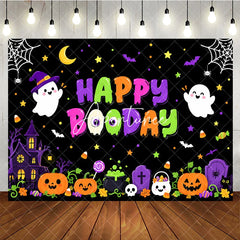 Aperturee - Aperturee Happy Booday Halloween Birthday Backdrop Cute Cartoon Ghosts Pumpkins and Haunted House Decor