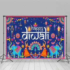 Aperturee - Aperturee Happy Diwali Backdrop for Festival of Lights Traditional Indian Celebration with Elephants Dancers and Rangoli