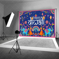 Aperturee - Aperturee Happy Diwali Backdrop for Festival of Lights Traditional Indian Celebration with Elephants Dancers and Rangoli
