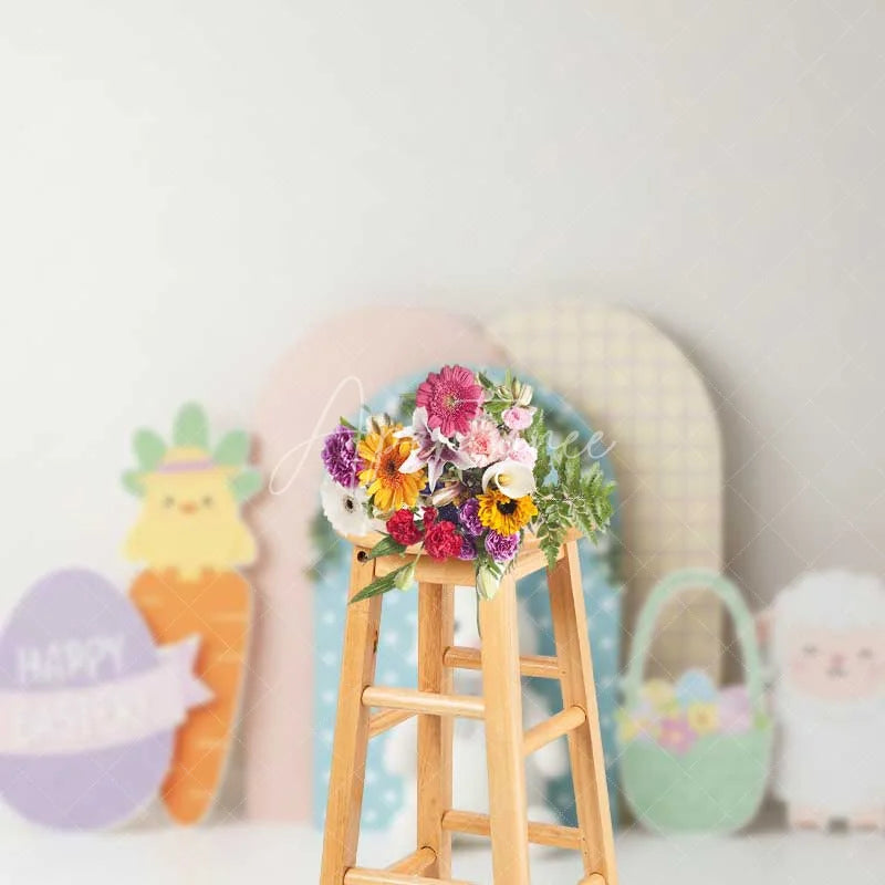 Aperturee - Aperturee Happy Easter Backdrop Cute Bunny Chick Sheep Polka Dot Photography Background Spring Holiday Party Decoration