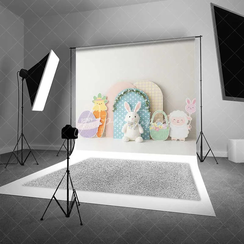Aperturee - Aperturee Happy Easter Backdrop Cute Bunny Chick Sheep Polka Dot Photography Background Spring Holiday Party Decoration