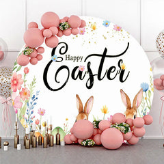 Aperturee - Aperturee Happy Easter Round Backdrop Watercolor Bunny and Spring Eggs Party Photography Background
