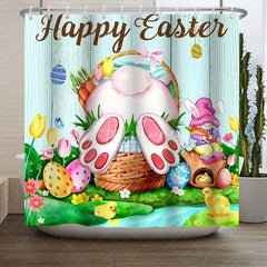 Aperturee - Aperturee Happy Easter Shower Curtain Funny Bunny Butt Basket Gnome Bathroom Decoration Rustic Wood Spring Holiday Bath Set