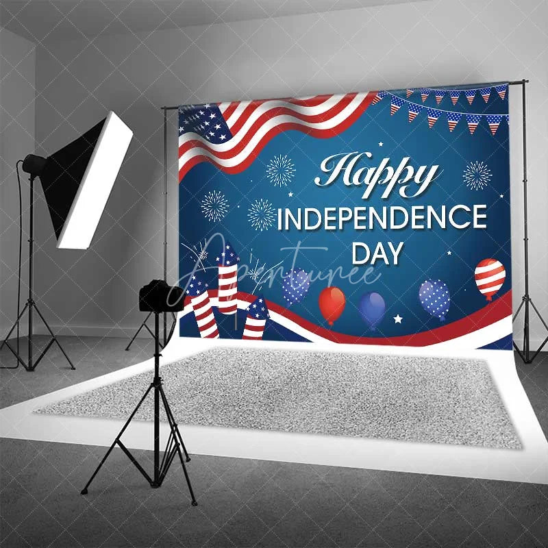 Aperturee - Aperturee Happy Independence Day Backdrop American Flag and Fireworks Photography Background 4th of July Party Decor