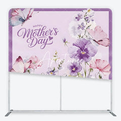 Aperturee - Aperturee Happy Mother’s Day Purple Floral Square Double-Sided Backdrop Watercolor Butterflies and Elegant Flowers