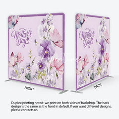 Aperturee - Aperturee Happy Mother’s Day Purple Floral Square Double-Sided Backdrop Watercolor Butterflies and Elegant Flowers