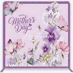 Aperturee - Aperturee Happy Mother’s Day Purple Floral Square Double-Sided Backdrop Watercolor Butterflies and Elegant Flowers