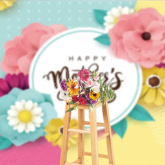 Aperturee - Aperturee Happy Mothers Day Backdrop Colorful Paper Flowers Geometric Polka Dots Party Background