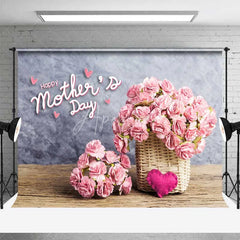 Aperturee - Aperturee Happy Mother’s Day Pink Carnations Basket Combo Set Backdrop Rustic Wood Floor Gray Wall for Celebration