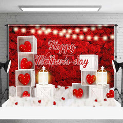 Aperturee - Aperturee Happy Mother’s Day Red Roses Combo Set Backdrop Hearts String Lights White Crates Photography