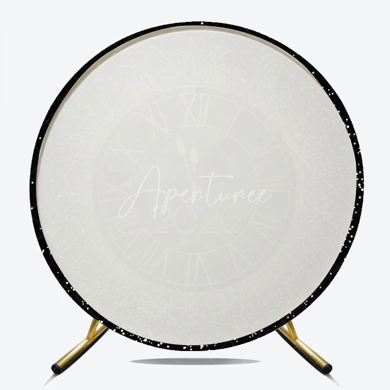 Aperturee - Aperturee Happy New Year 2026 Midnight Clock Round Backdrop Black and Gold Glitter Countdown Elegant NYE Party Decor