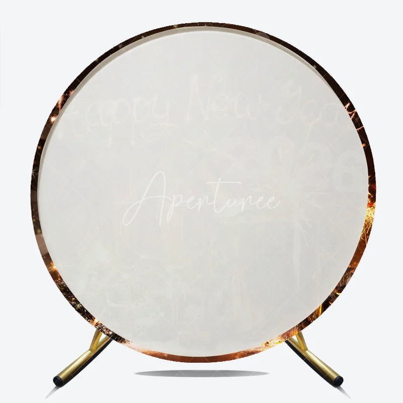 Aperturee - Aperturee Happy New Year 2026 Round Backdrop with Champagne and Sparklers Rustic Winter Holiday NYE Party Photo Booth