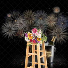 Aperturee - Aperturee Happy New Year Fireworks Photography Backdrop Champagne Celebration Party Photo Background Cheers Toast Prop