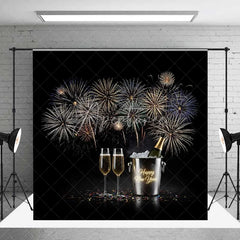 Aperturee - Aperturee Happy New Year Fireworks Photography Backdrop Champagne Celebration Party Photo Background Cheers Toast Prop