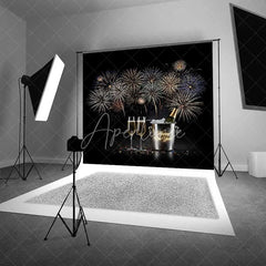 Aperturee - Aperturee Happy New Year Fireworks Photography Backdrop Champagne Celebration Party Photo Background Cheers Toast Prop