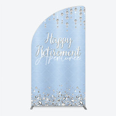 Aperturee - Aperturee Happy Retirement Half Moon Arch Backdrop Light Blue Silver Diamond Glitter Elegant Party Decor