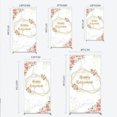Aperturee - Aperturee Happy Retirement Rectangle Backdrop with Pink Floral and Gold Frame Elegant Marble Party Photo Booth Decor for Women