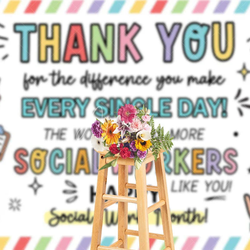 Aperturee - Aperturee Happy Social Work Month Backdrop Thank You Social Workers Appreciation Background Doodle Office Party Decoration