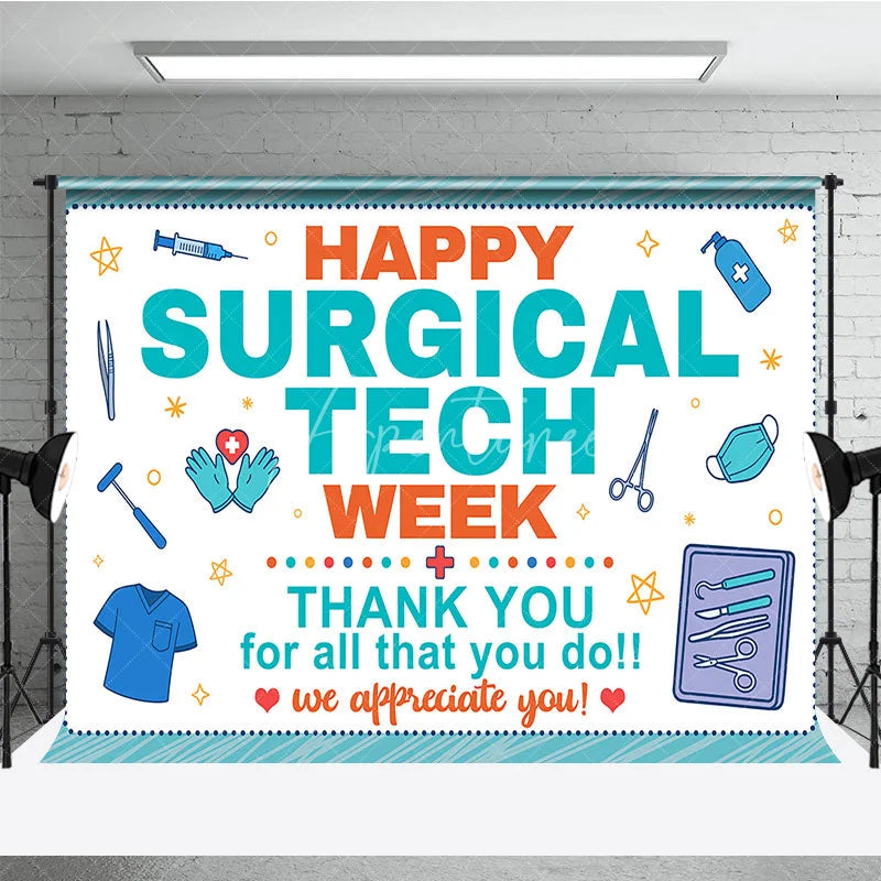 Aperturee - Aperturee Happy Surgical Tech Week Holiday Backdrop Thank You Healthcare Appreciation Decor with Medical Tools