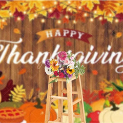 Aperturee - Aperturee Happy Thanksgiving Backdrop Rustic Wood Turkey Pumpkin Pie Photography Background