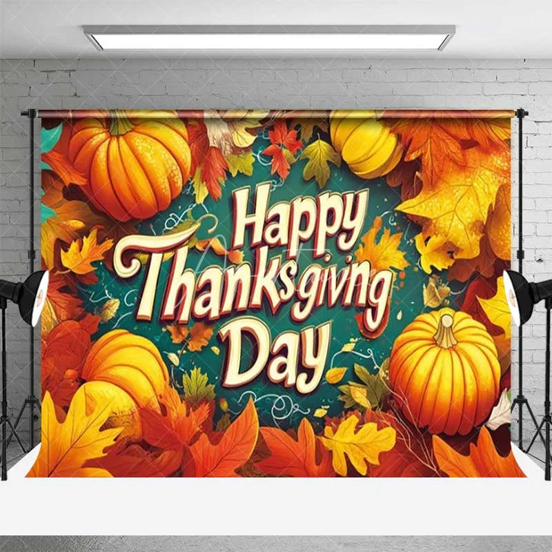 Aperturee - Aperturee Happy Thanksgiving Day Backdrop Autumn Pumpkin Maple Leaves Photography Background