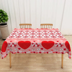 Aperturee - Aperturee Happy Valentine Day Gingham Rectangle Tablecloth Pink Red Heart Check Table Cover Festive Holiday Party Decor