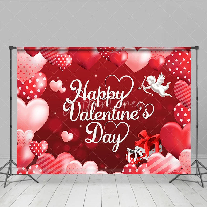 Aperturee - Aperturee Happy Valentines Day Backdrop Red Romantic Cupid Angel White Hearts Background Love Theme Party Decoration Photo Prop