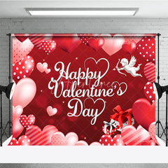 Aperturee - Aperturee Happy Valentines Day Backdrop Red Romantic Cupid Angel White Hearts Background Love Theme Party Decoration Photo Prop