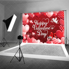 Aperturee - Aperturee Happy Valentines Day Backdrop Red Romantic Cupid Angel White Hearts Background Love Theme Party Decoration Photo Prop