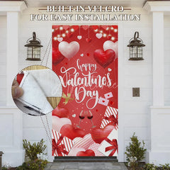 Aperturee - Aperturee Happy Valentine’s Day Door Cover Red Heart Balloon Wine Glass Banner Romantic Front Door Decoration