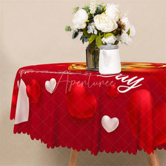 Aperturee - Aperturee Happy Valentines Day Gold Love Round Tablecloth 3D Heart Red Table Cover for Party