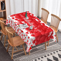 Aperturee - Aperturee Happy Valentines Day Red Heart Rectangle Tablecloth 3D Petal Love Pattern Romantic Holiday Party Decor