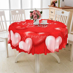 Aperturee - Aperturee Happy Valentines Day Red Heart Round Tablecloth Romantic Love Text Table Cover for Party
