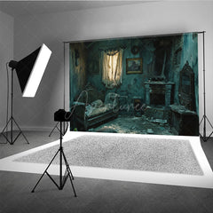 Aperturee - Aperturee Haunted Abandoned Bedroom Photography Backdrop Derelict Interior for Horror Photos Post-Apocalyptic Room Scene