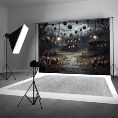 Aperturee Aperturee Haunted Farmhouse in a Spooky Forest Photography Backdrop Creepy Old House with Lanterns Halloween Night Scenery