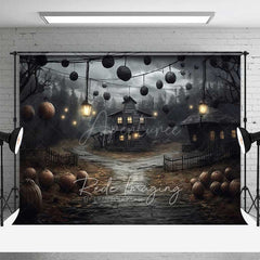 Aperturee Aperturee Haunted Farmhouse in a Spooky Forest Photography Backdrop Creepy Old House with Lanterns Halloween Night Scenery
