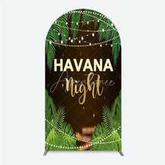 Aperturee - Aperturee Havana Night Arch Backdrop Tropical Palm Leaves and String Lights Background Summer Party Decoration Tension Fabric