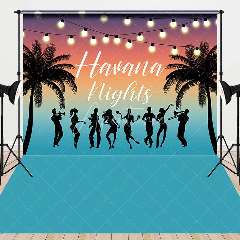 Aperturee - Aperturee Havana Nights Tropical Palm Tree Combo Set Backdrop Summer Dance Party Decor