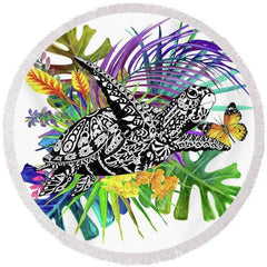 Aperturee - Aperturee Hawaii Grass Butterfly Sweet Vibe Round Beach Towel