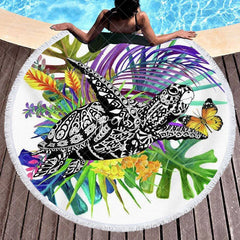 Aperturee - Aperturee Hawaii Grass Butterfly Sweet Vibe Round Beach Towel