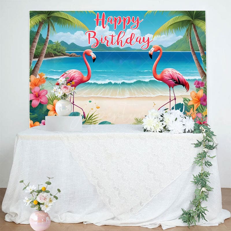 Aperturee - Aperturee Hawaii Summer Vibe Beach Flamingo Birthday Backdrop