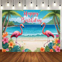 Aperturee - Aperturee Hawaii Summer Vibe Beach Flamingo Birthday Backdrop