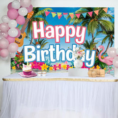 Aperturee - Aperturee Hawaii Summer Vibe Ocean Flamingo Birthday Backdrop