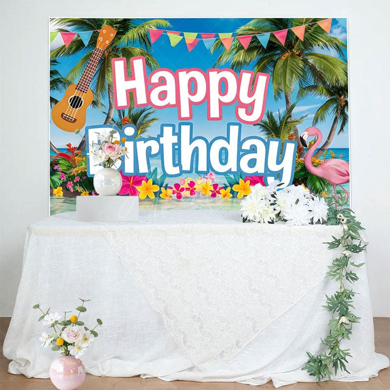 Aperturee - Aperturee Hawaii Summer Vibe Ocean Flamingo Birthday Backdrop